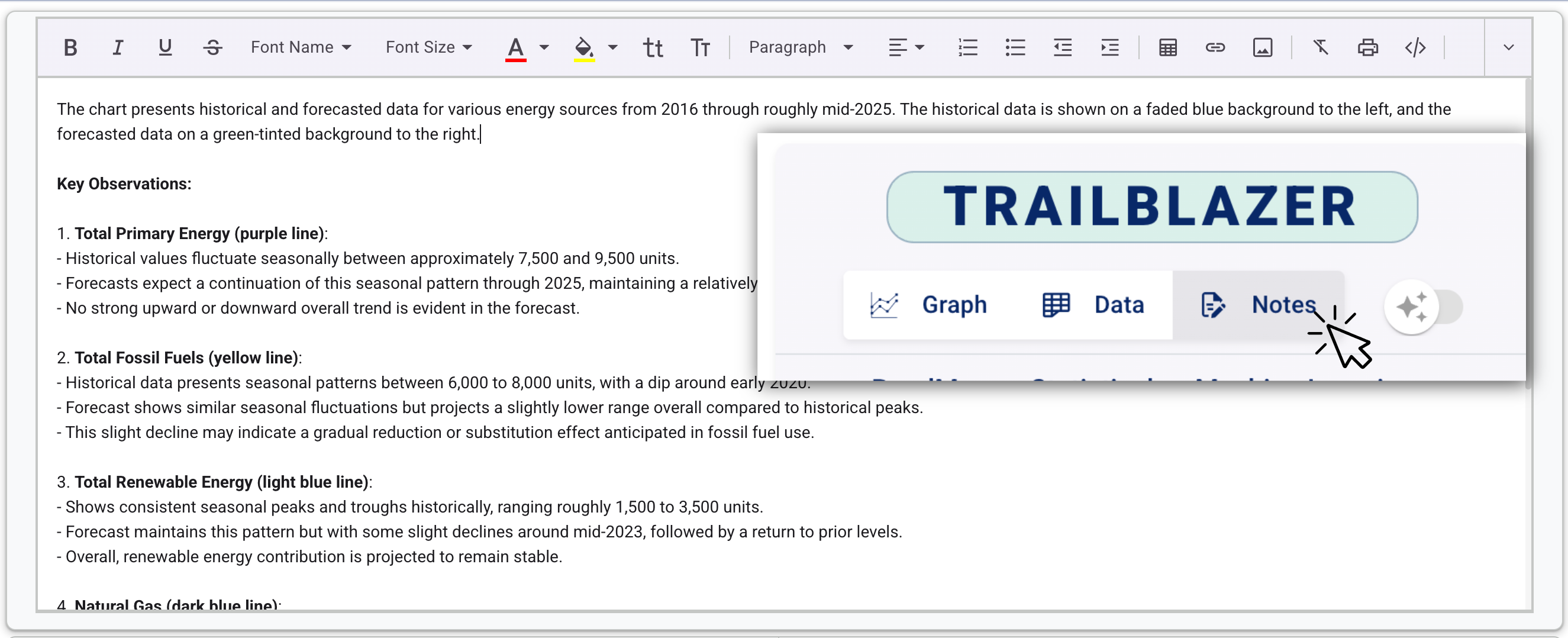 Screenshot: Notes Panel