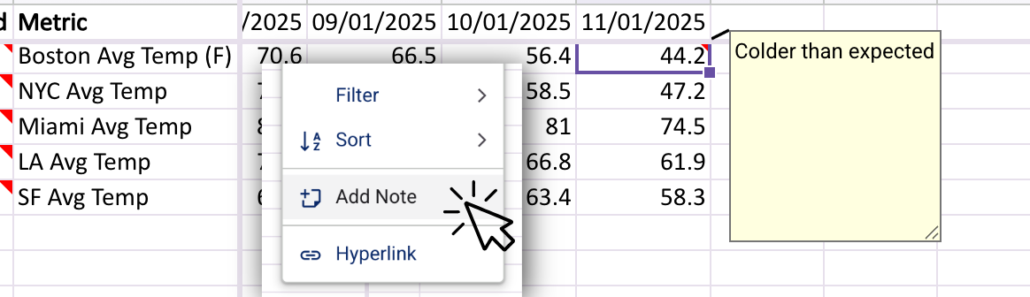 Screenshot: Sheet Note
